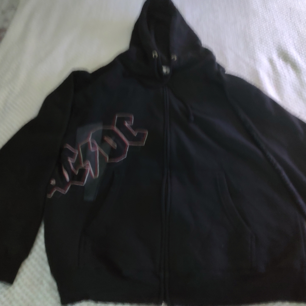 AC DC Black Hoodie Back In Black On Sleeve Mfm Full Zipper Size Medium